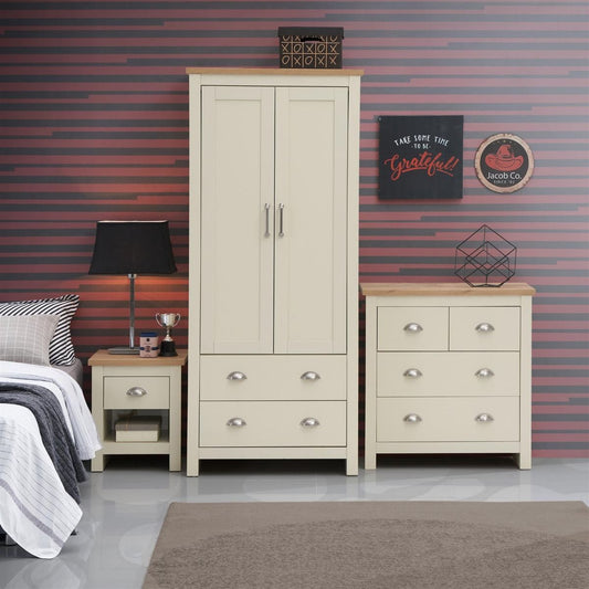 Lisbon 3 Piece Set 2 Door Wardrobe, 2+2 Chest 1 Drw Bedside