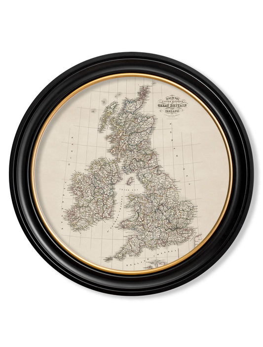 c.1838 Map of Great Britain - Round Frame