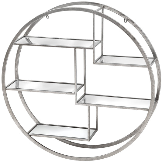 Large Circular Silver Wall Hanging Multi Shelf