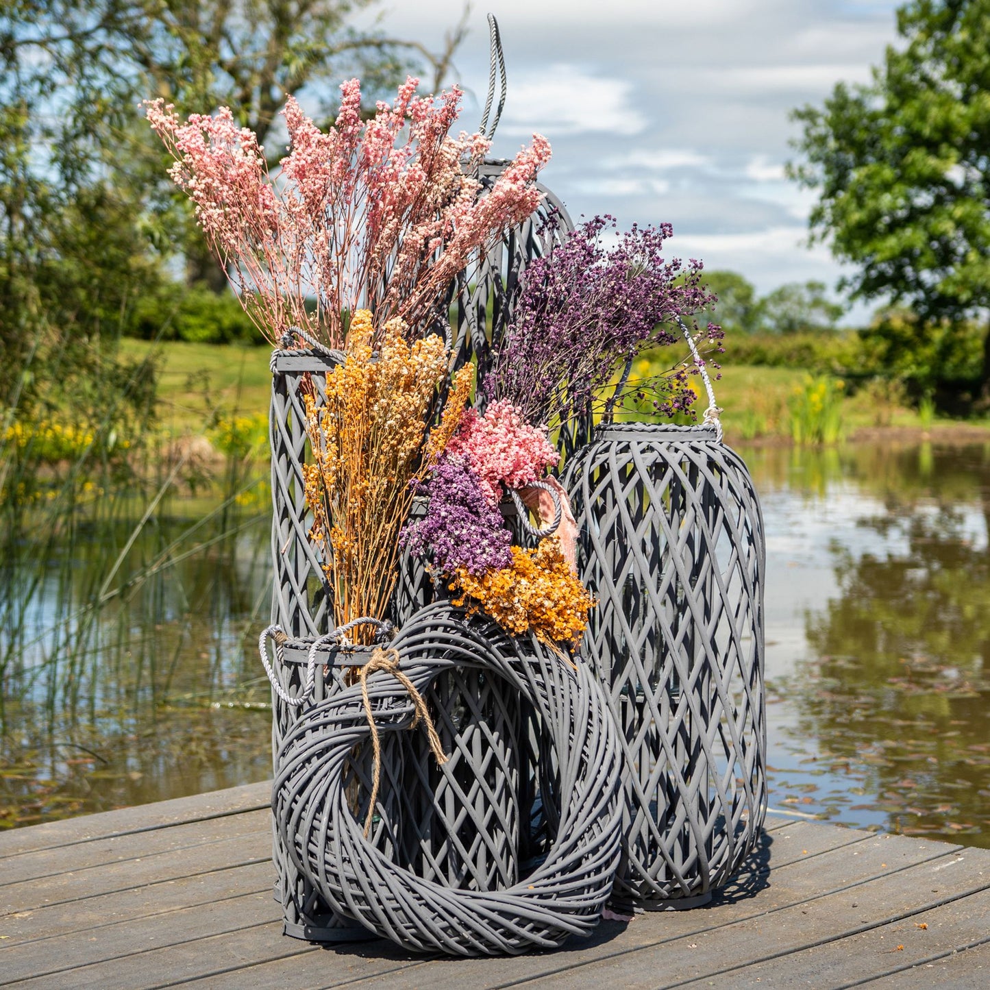 Huge Grey Standing Wicker Lantern