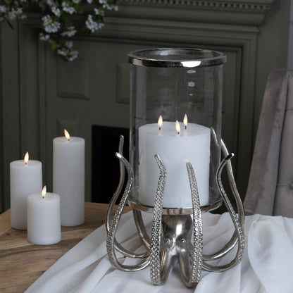 Large Silver Octopus Candle Hurricane Lantern