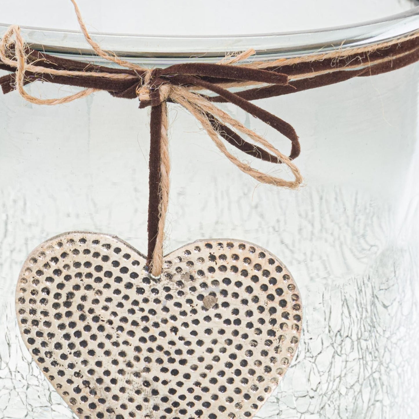 Smoked Midnight Crackled Heart Large Candle Holder