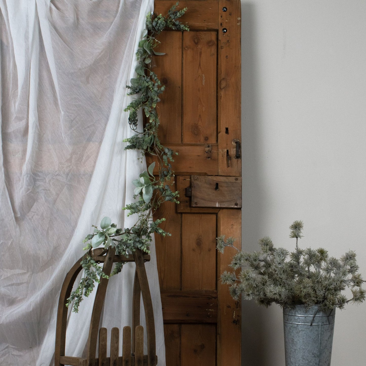 LED Winter Garland With Eucalyptus And Lambs Ear