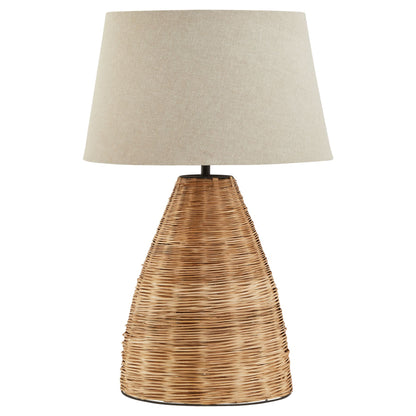 Conical Wicker Table Lamp With Linen Shade