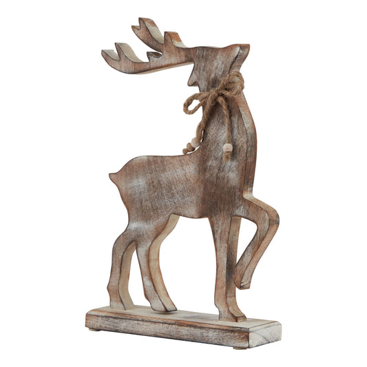 White Wash Collection Wooden Reindeer Decoration