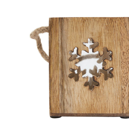 Natural Wooden Small Snowflake Tealight Candle Holder