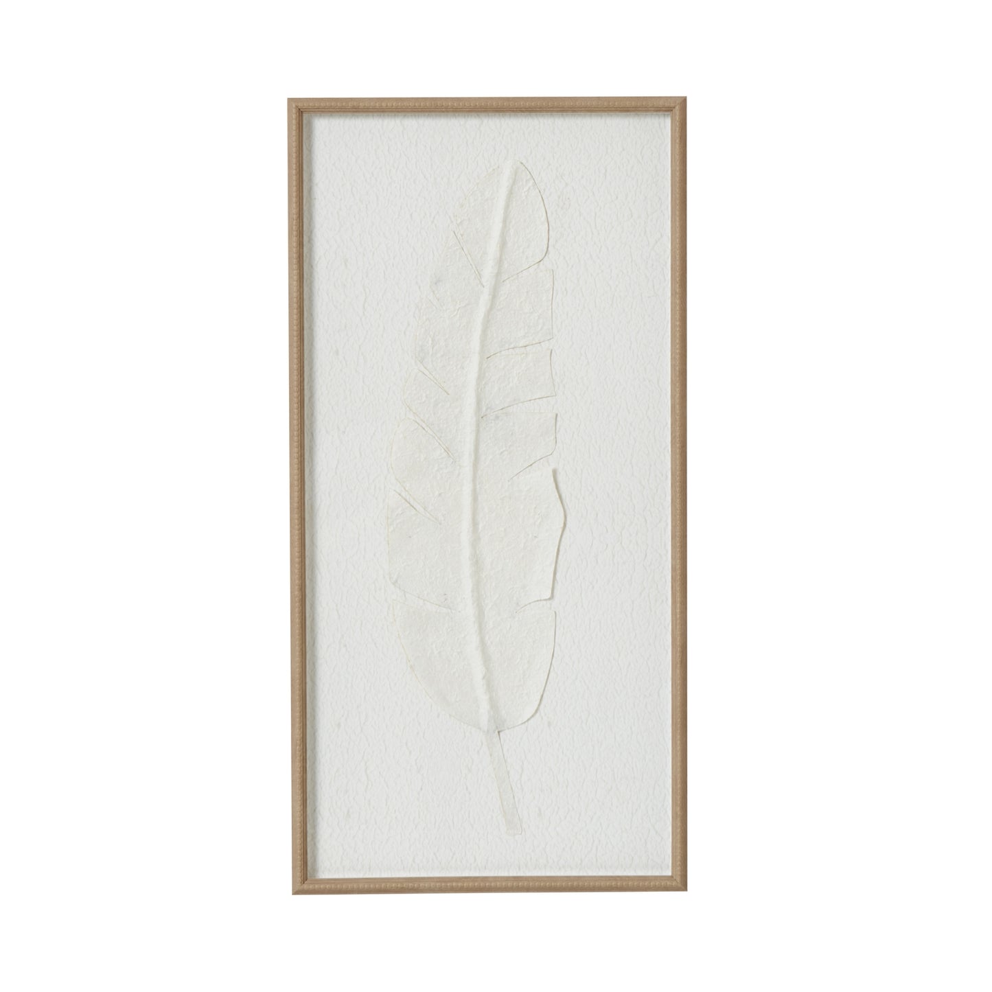 Large Quill White Feather Art Mounted In Beaded Frame