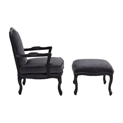 Rococo Grey Velvet Chair And Footstool