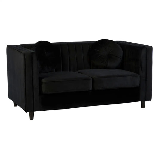 Farah Two Seat Black Velvet Sofa