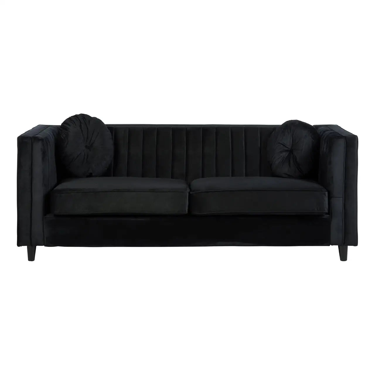 Farah Three Seater Black Velvet Sofa