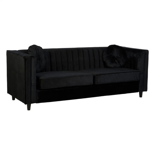 Farah Three Seater Black Velvet Sofa