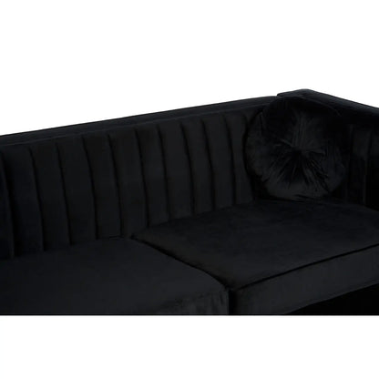 Farah Three Seater Black Velvet Sofa