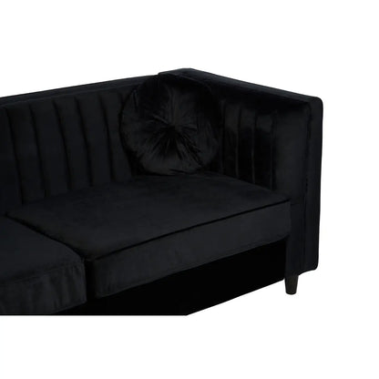 Farah Three Seater Black Velvet Sofa