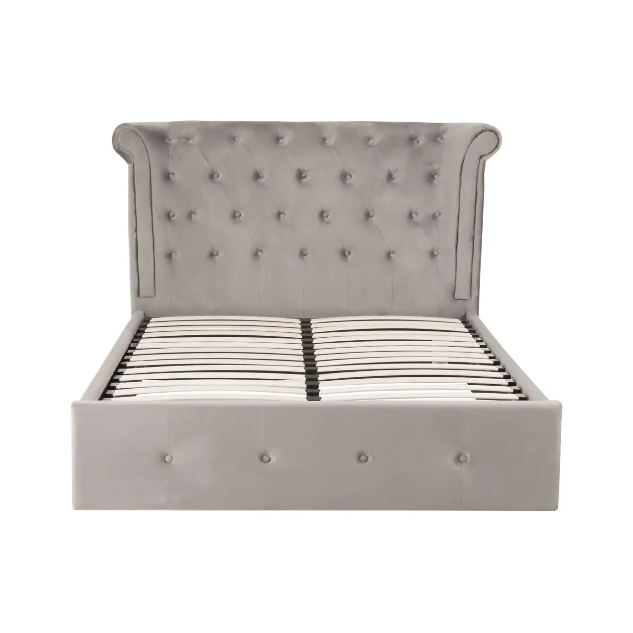 Edison Grey Velvet Ottoman Double Bed