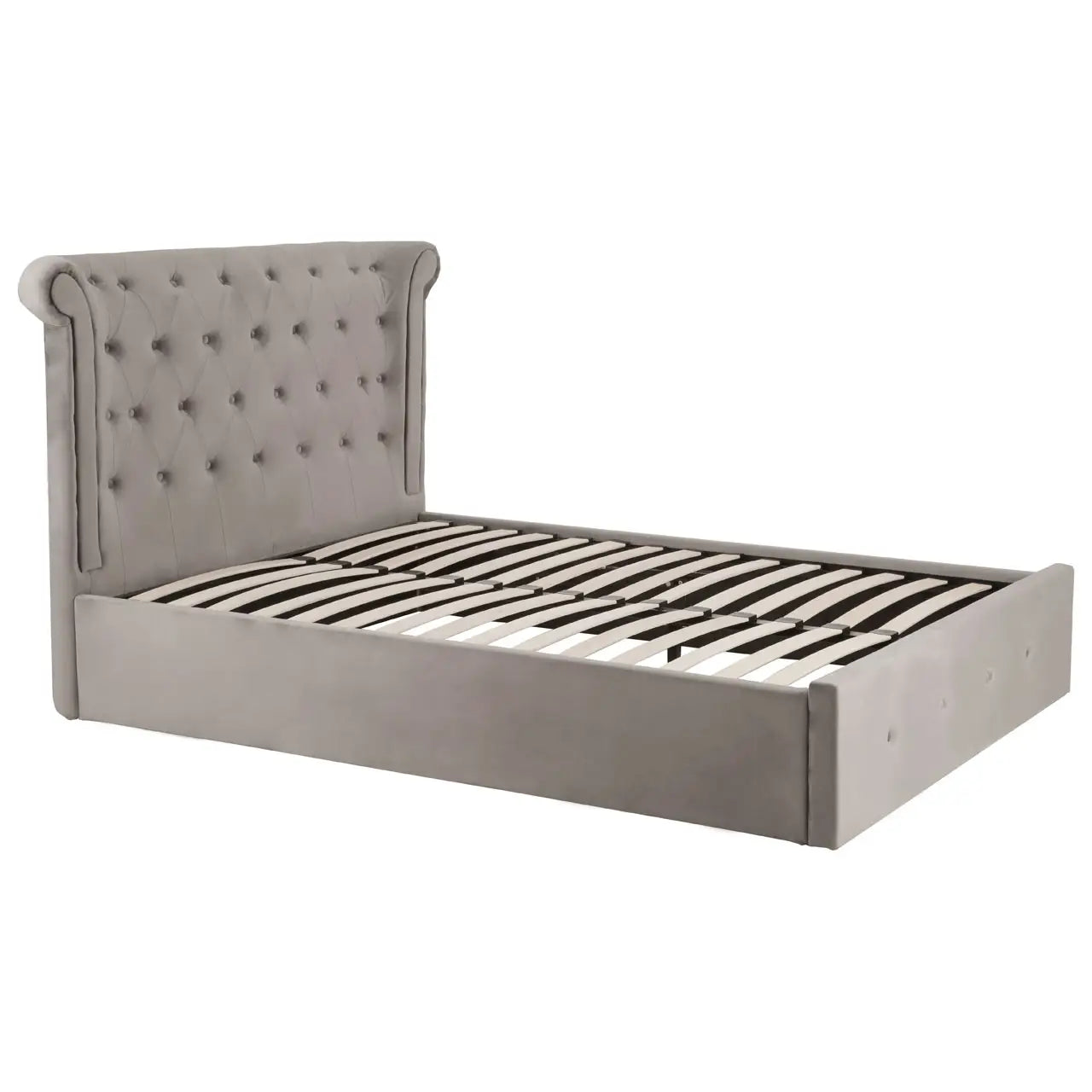 Edison Grey Velvet Ottoman Double Bed