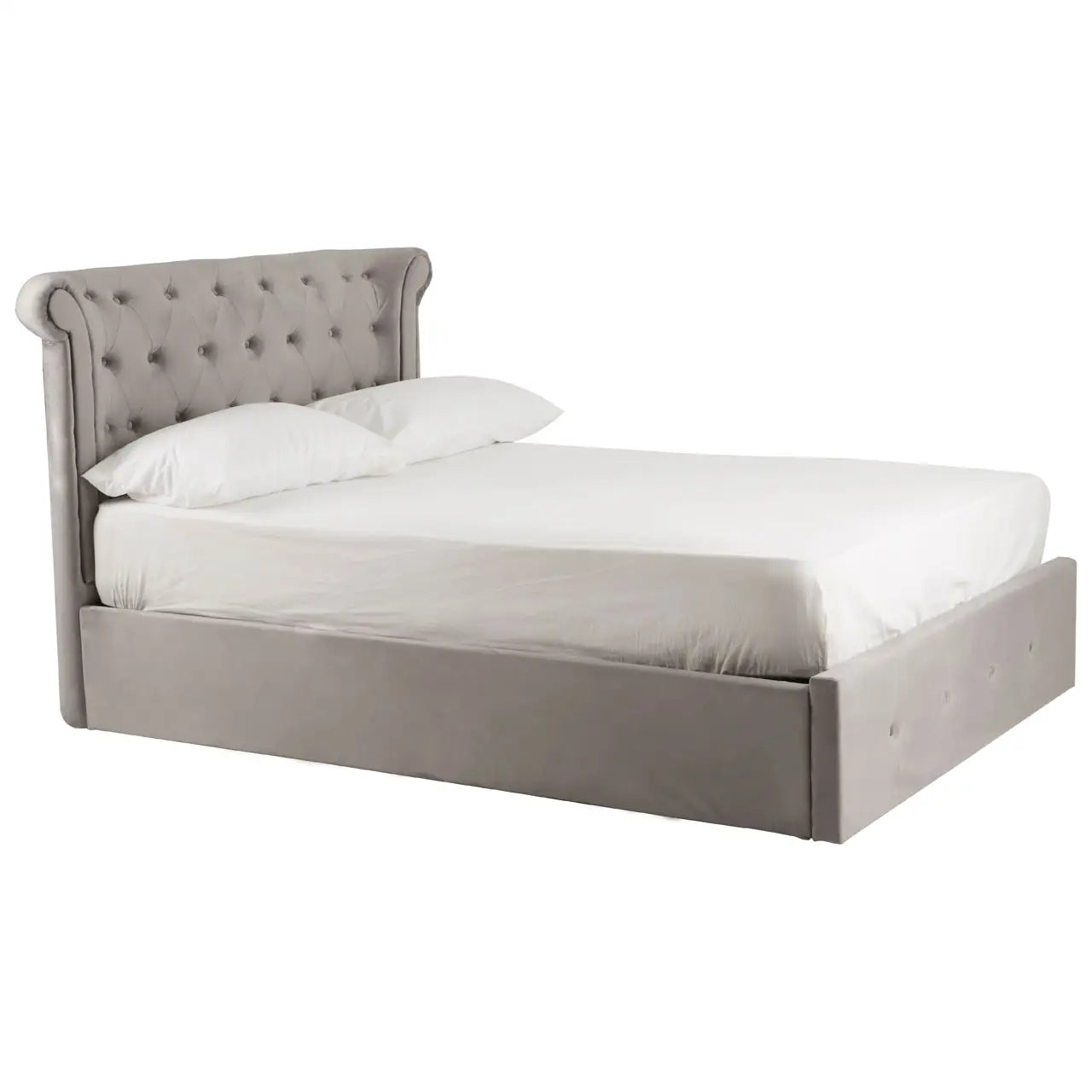 Edison Grey Velvet Ottoman Double Bed