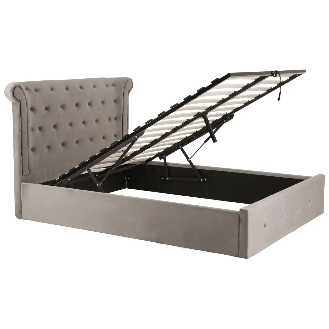 Edison Grey Velvet Ottoman Double Bed