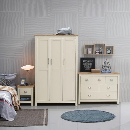 Lisbon 3 Piece Set 3 Door Wardrobe 3+4 Chest 1 Drw Bedside