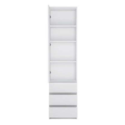 Fribo Tall Narrow 1 Door 3 Drawer Cupboard in White