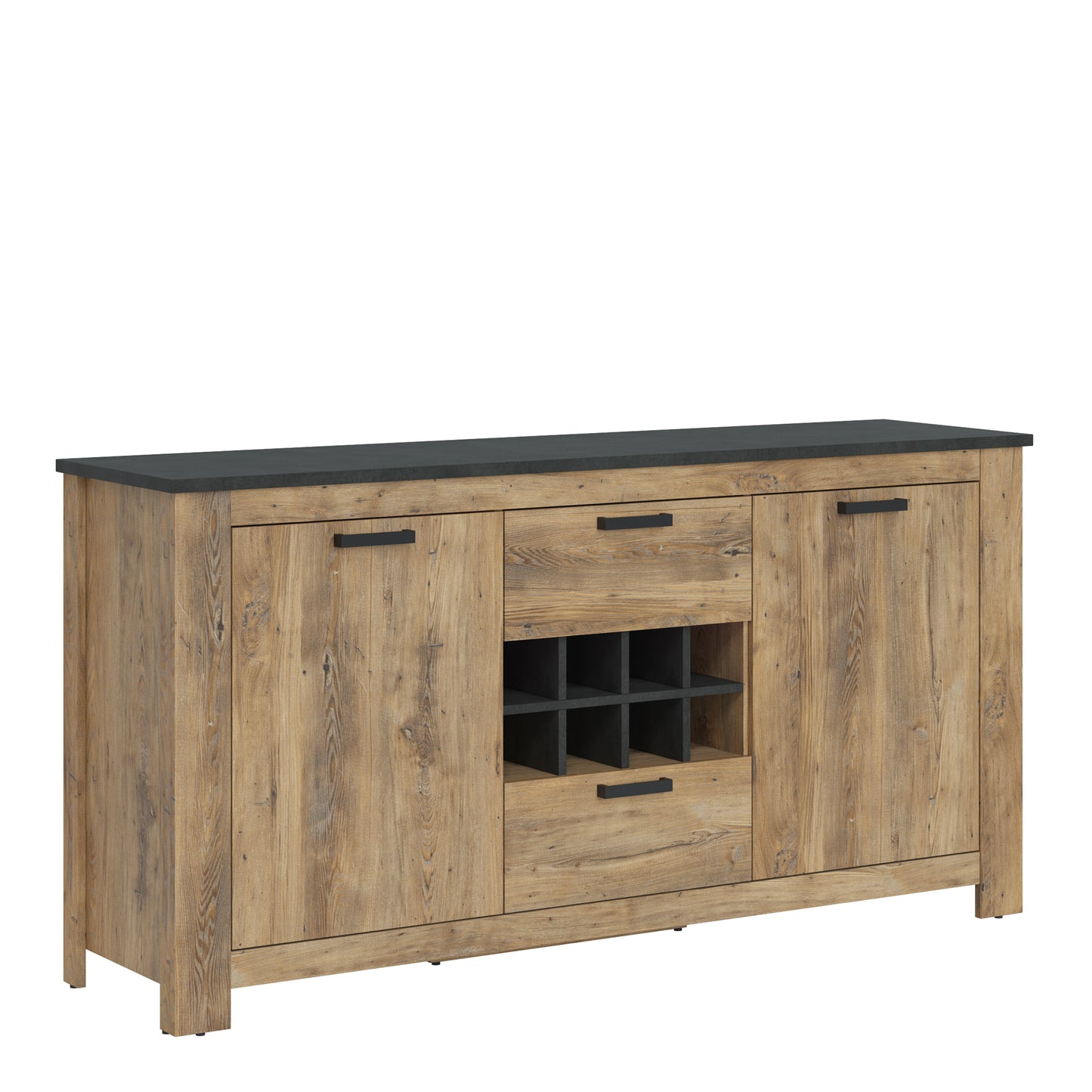 Rapallo 2 Door 2 Drawer Sideboard with Wine Rack in Chestnut and Matera Grey