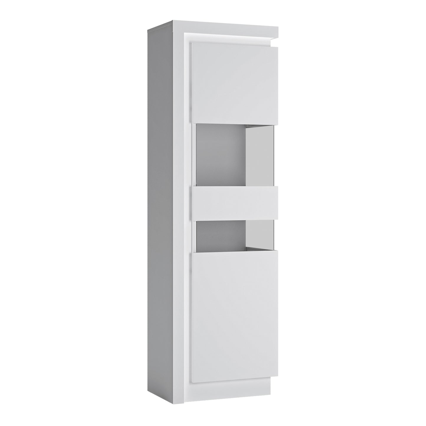 Lyon Tall Narrow Display Cabinet (RHD) (including LED lighting) in White and High Gloss