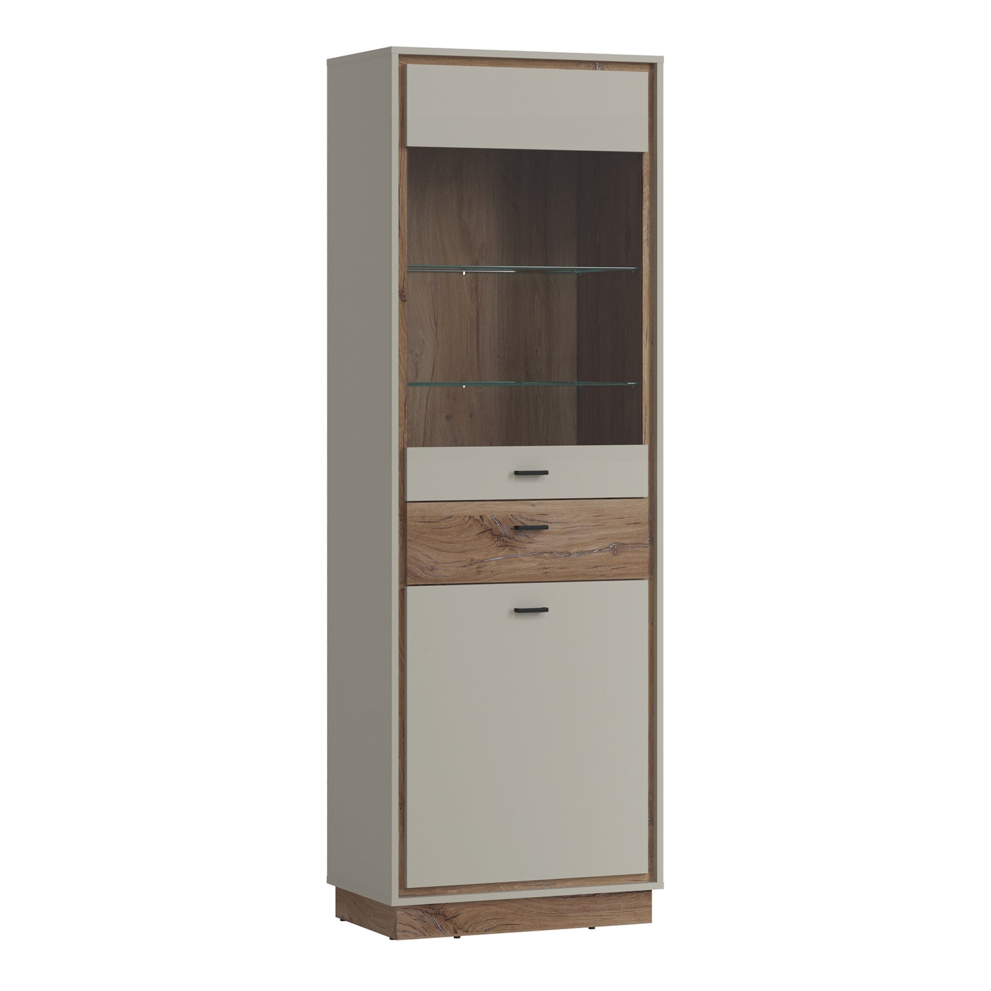 Rivero 2 Door 1 Drawer Display Cabinet in Grey and Oak