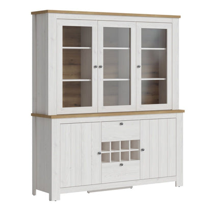 Celesto 2 Door 2 Drawer Sideboard with 3 Door Display top Unit inc. 6xÂ Lights in White and Oak