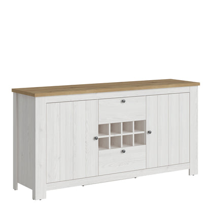 Celesto 2 Door 2 Drawer Sideboard with 3 Door Display top Unit inc. 6xÂ Lights in White and Oak