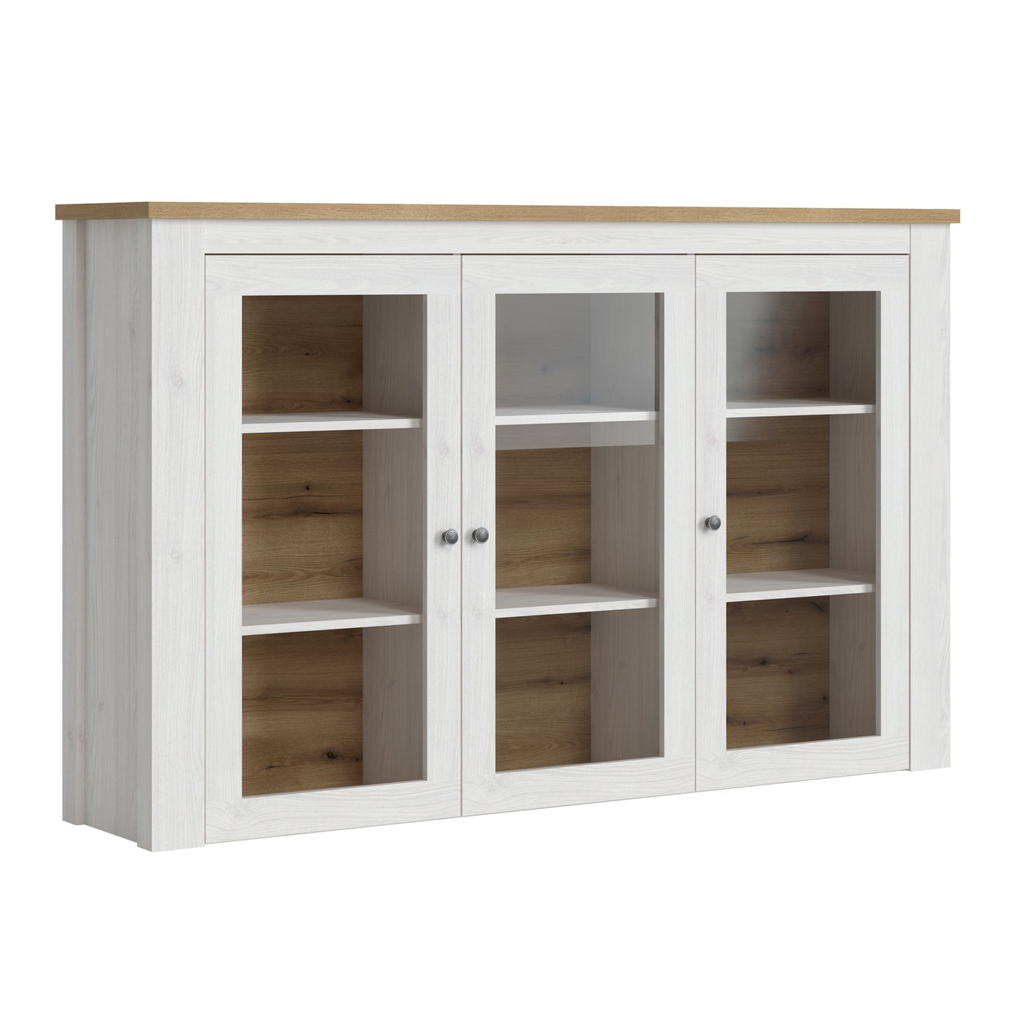 Celesto 2 Door 2 Drawer Sideboard with 3 Door Display top Unit inc. 6xÂ Lights in White and Oak