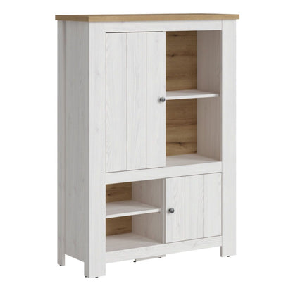 Celesto 2 Door 4 Shelves Display Cabinet inc. 2x LED Lights in White and Oak