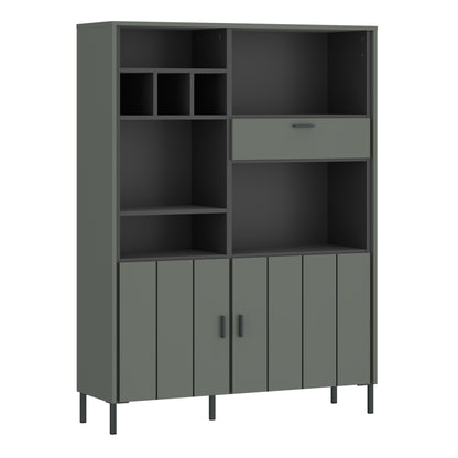 Arundel Bookcase 2 Door 1 Drawer in Green/Grey