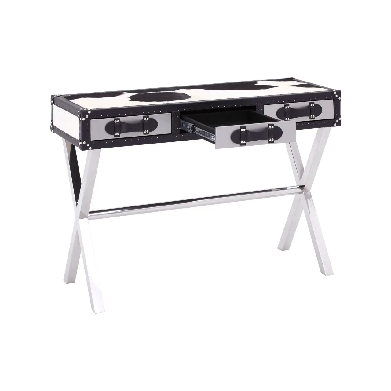 Kensington Townhouse Black And White Genuine Cowhide Console Table