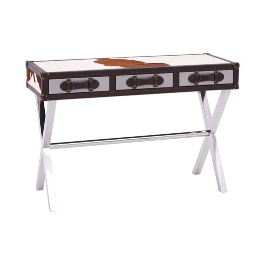 Kensington Townhouse Brown And White Genuine Cowhide Console Table