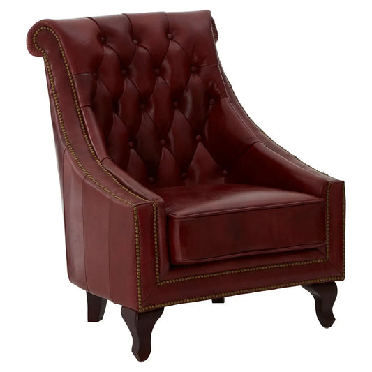 Victor Red Leather Studded Armchair