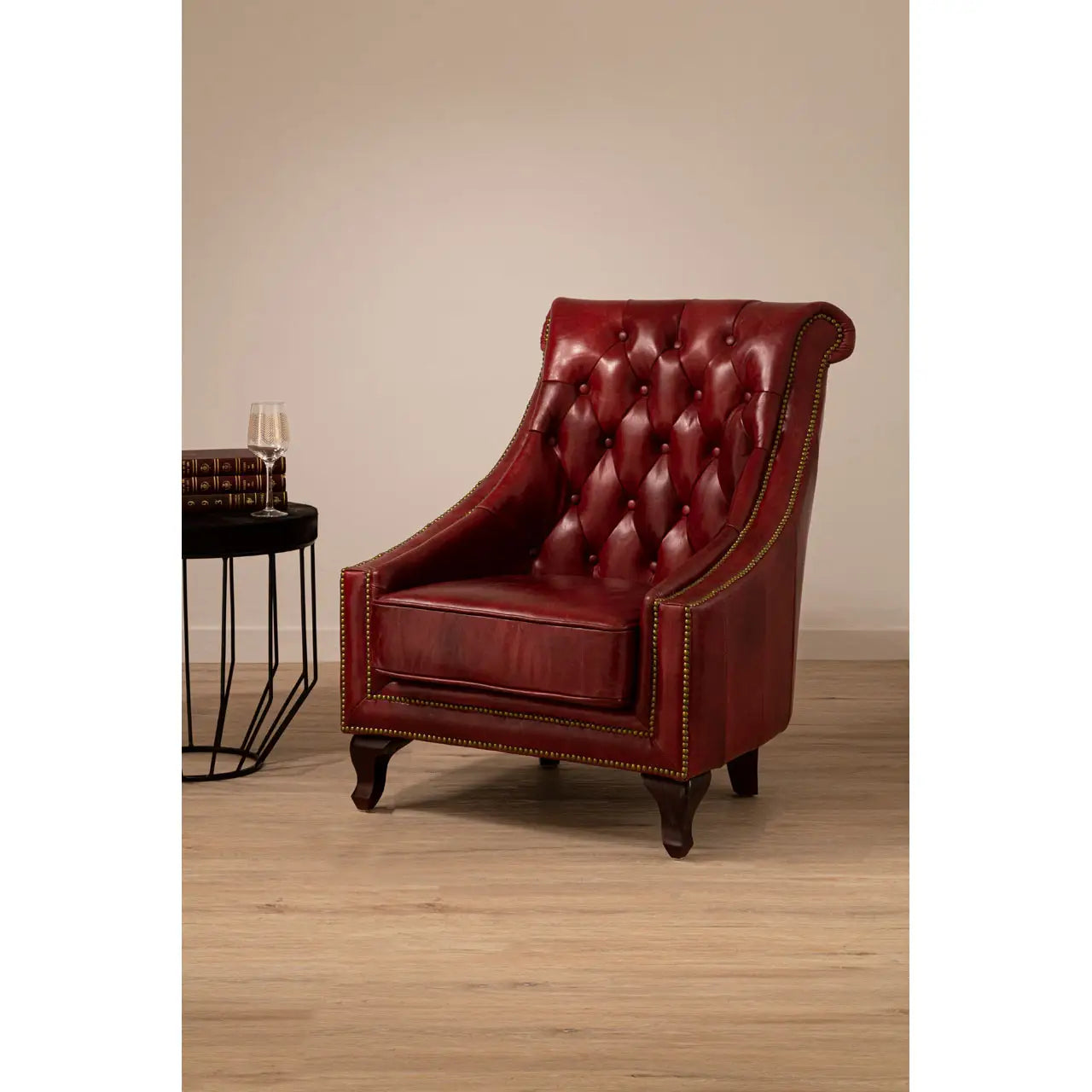 Victor Red Leather Studded Armchair