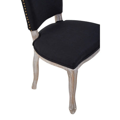 Kensington Townhouse Black Linen Dining Chair with Antique wood legs