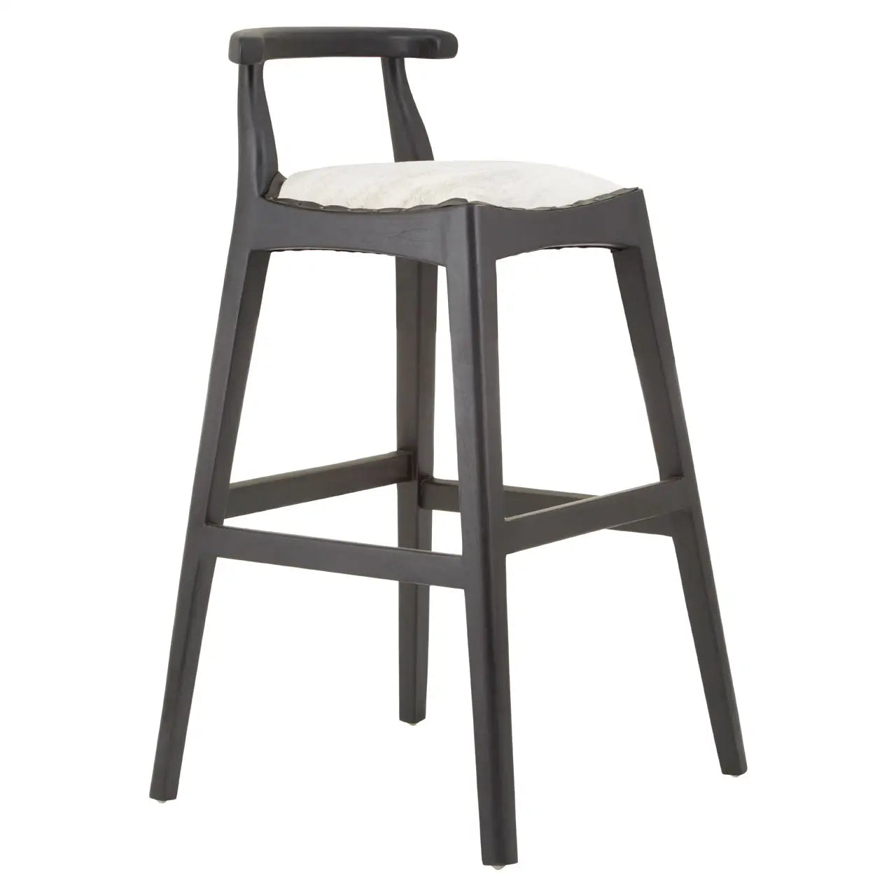 Kendari White Leather And Teak Bar Stool