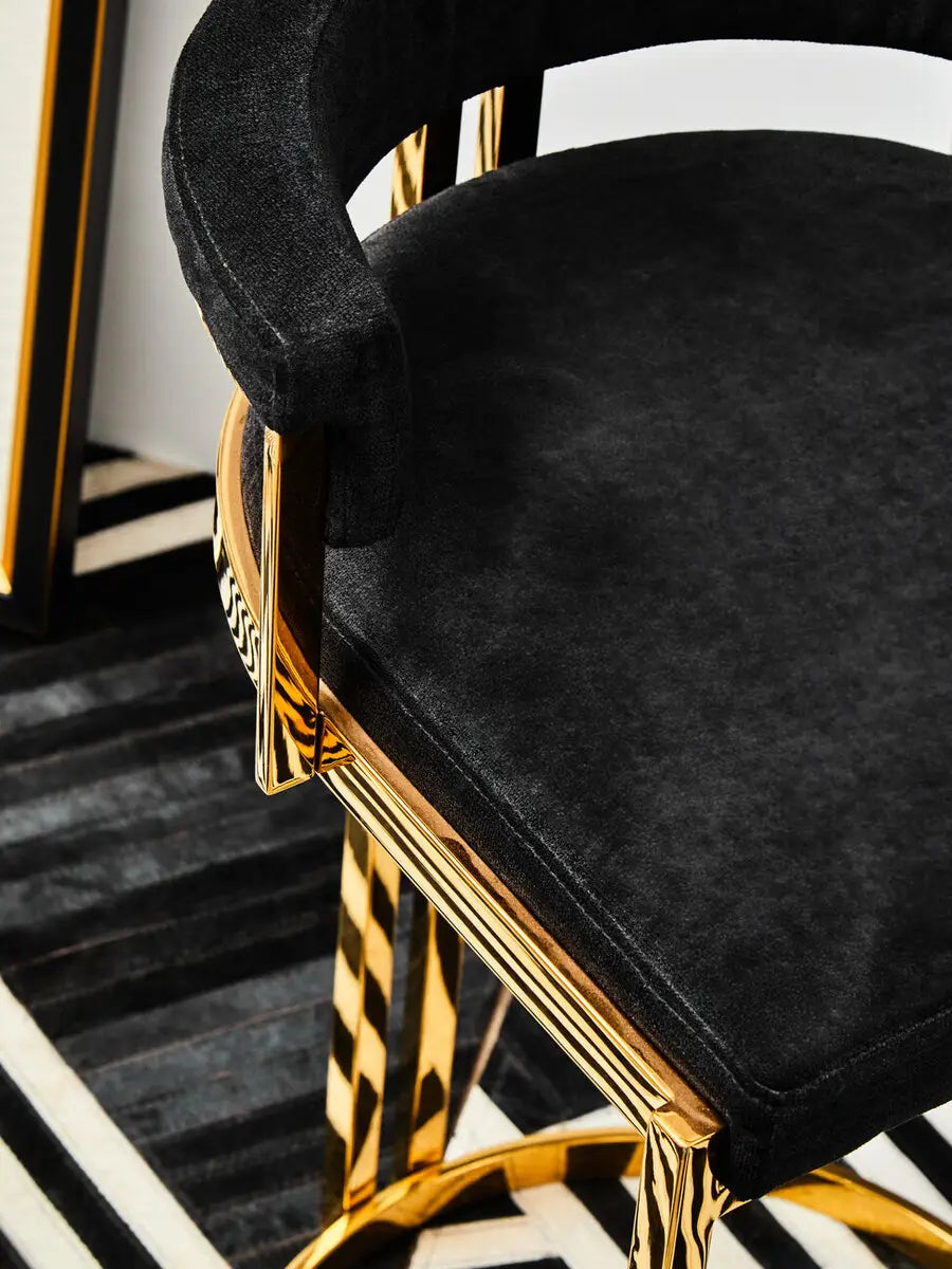 Piermount Black Velvet And Gold Bar Stool