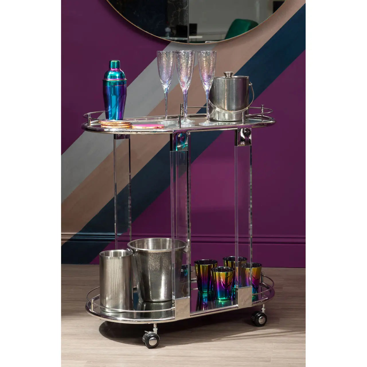 Oria Oval Mirrored Trolley