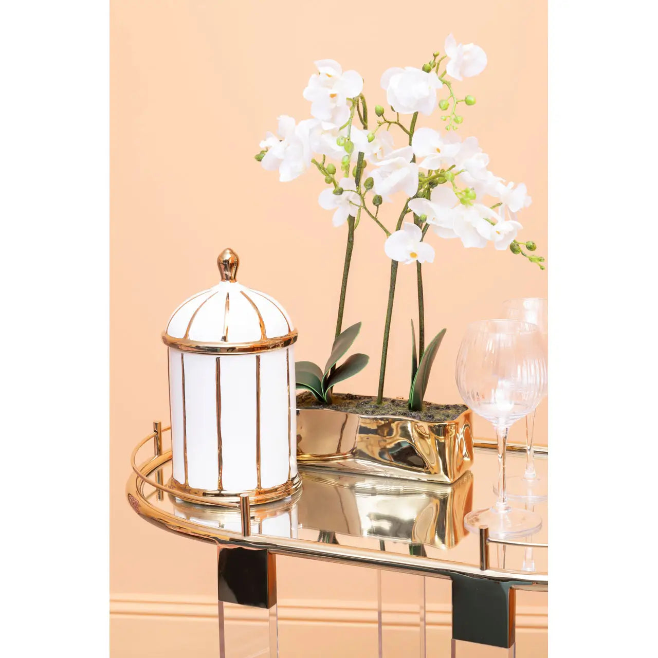 Oria Drinks Trolley With Warm Gold Metallic Frame