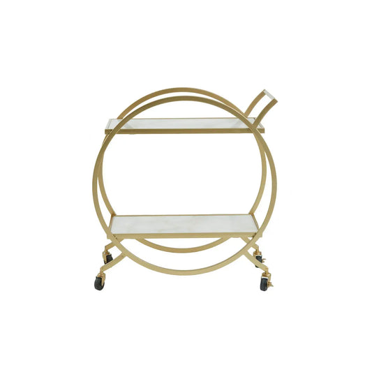 Avantis White Marble And Gold 2 Tier Drinks Trolley