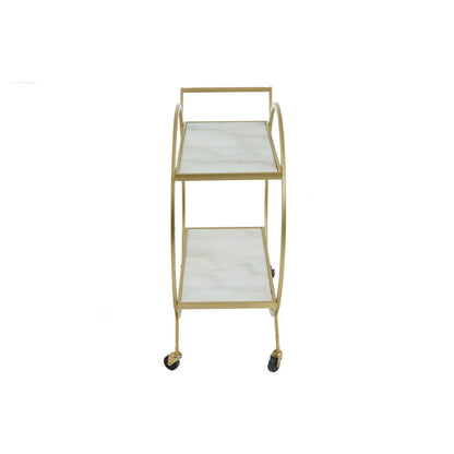 Avantis White Marble And Gold 2 Tier Drinks Trolley