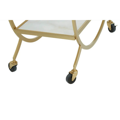 Avantis White Marble And Gold 2 Tier Drinks Trolley