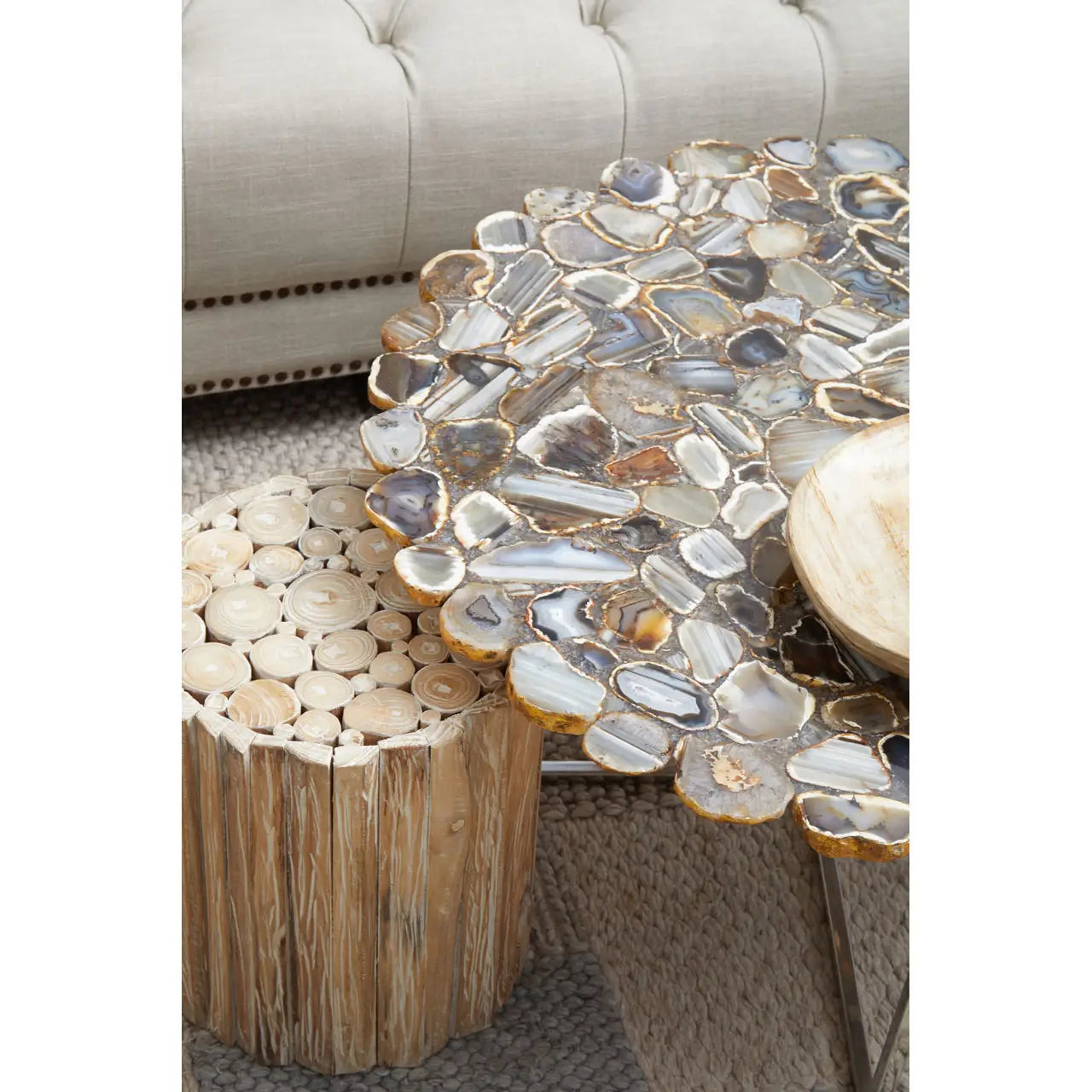 Rabia Agate Coffee Table With Cross Base