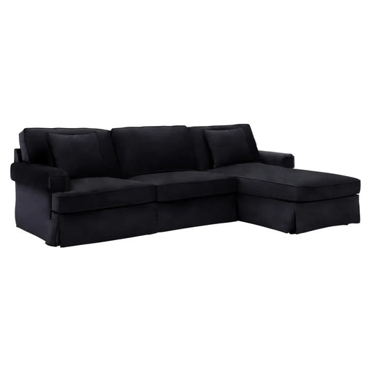 Ralph Three Seat Black Velvet Chaise Sofa