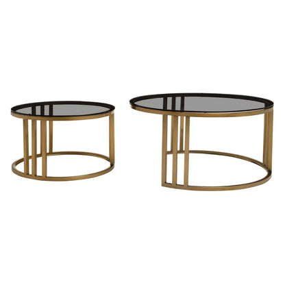 Alana Round Set of 2 Round Nesting Coffee Tables in Gold Base and Glass Top