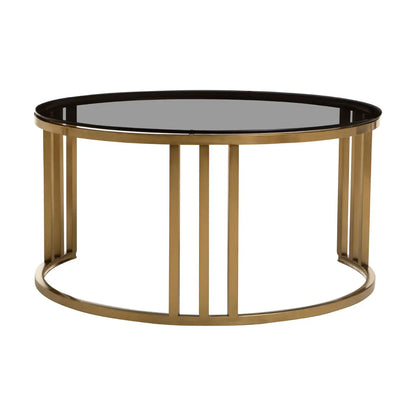 Alana Round Set of 2 Round Nesting Coffee Tables in Gold Base and Glass Top