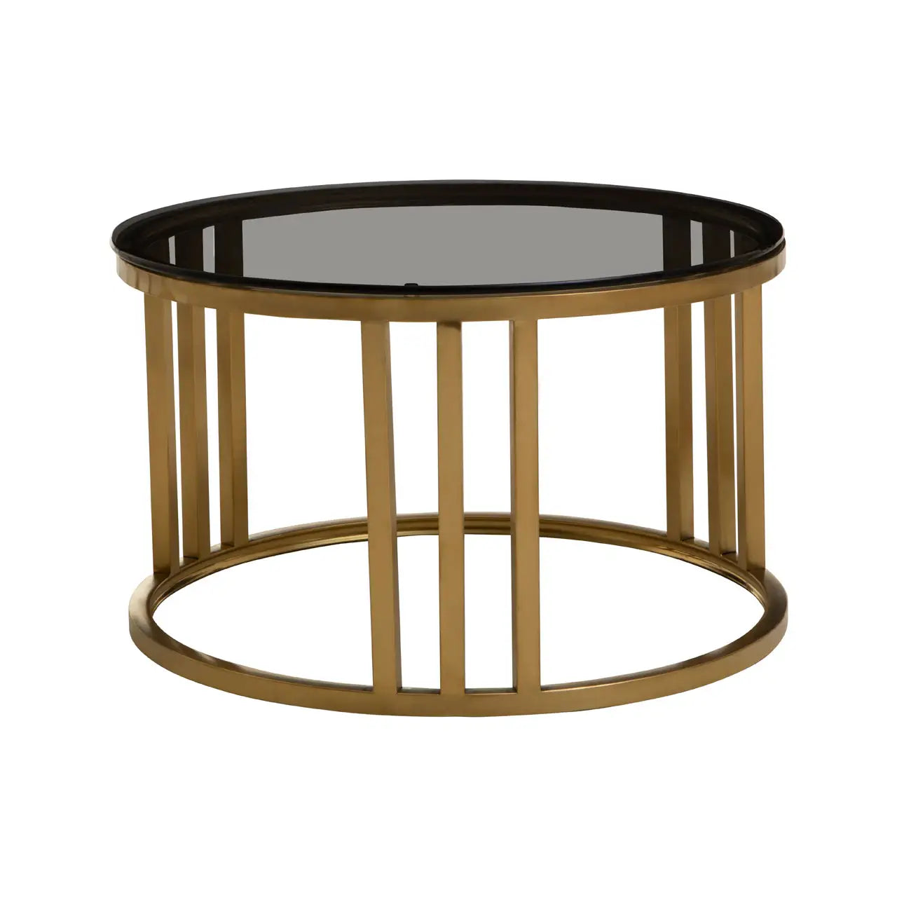 Alana Round Set of 2 Round Nesting Coffee Tables in Gold Base and Glass Top