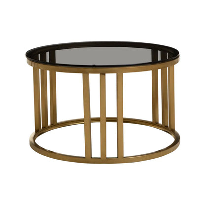 Alana Round Set of 2 Round Nesting Coffee Tables in Gold Base and Glass Top