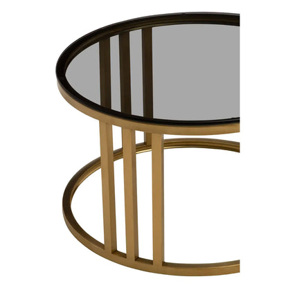 Alana Round Set of 2 Round Nesting Coffee Tables in Gold Base and Glass Top